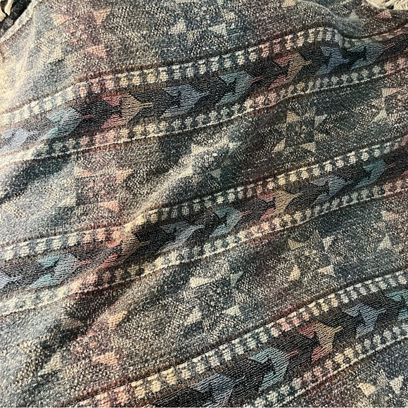 Large Vtg Oval Woven Knit Blanket Rug Fringe Multicolor Southwestern 112" X 58" - Picture 7 of 9